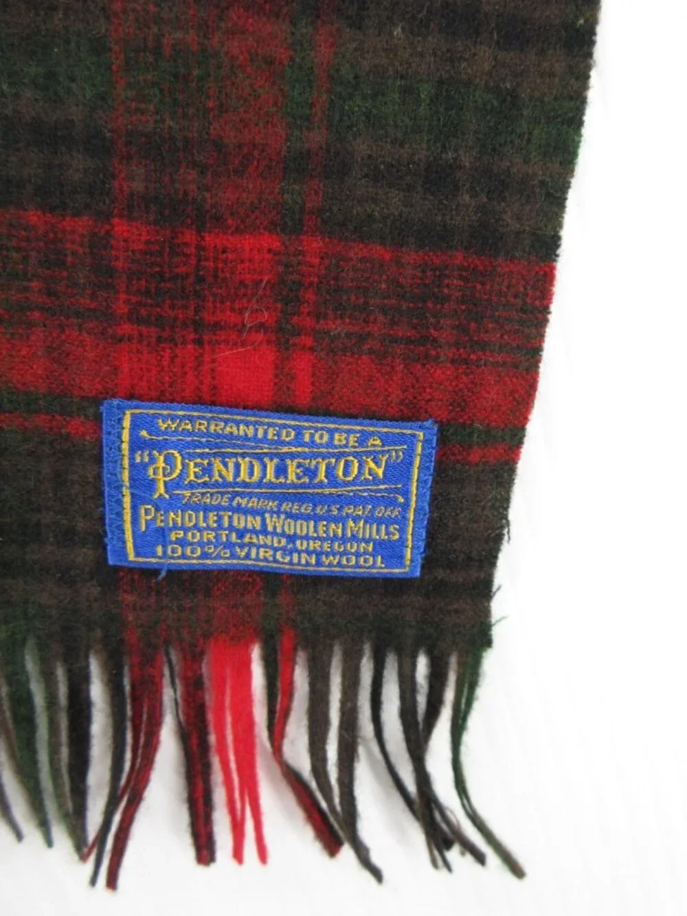 VINTAGE Pendleton Scarf Virgin Wool Tartan Plaid Fringe Classic Unisex
